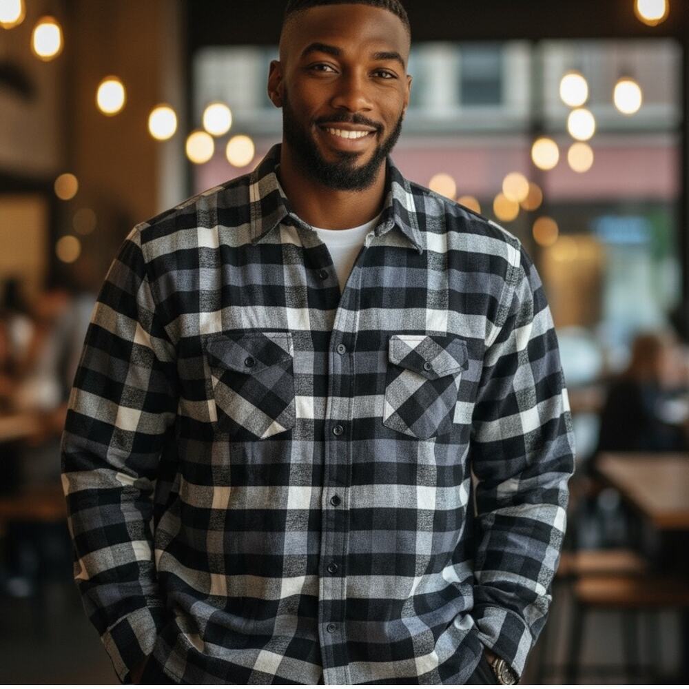 Vintage Coat Mens Size Large Plaid Grey White Outdoor Wear Hiking Pockets